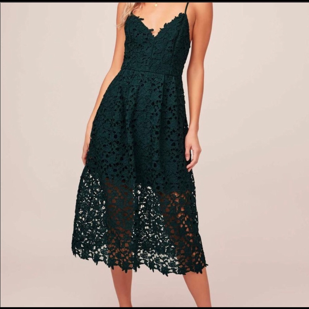 Astr Lace A Line Midi Dress in Emerald Green